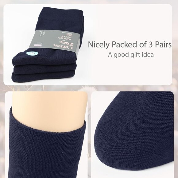 Women's Soft Combed Cotton Dress Socks Seamless Toe Black White Gray Navy Blue B - Picture 3 of 9